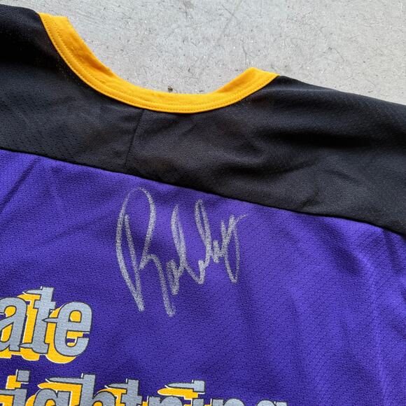 Men's Vintage Signed Robby Glantz Int'l Power Skating Purple Hockey Jersey Sz M - Picture 7 of 8